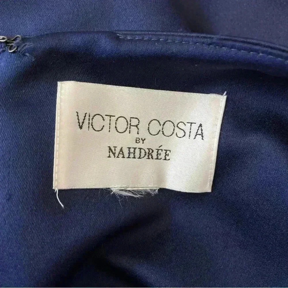 Vintage Victor Costa Navy Blue Ballgown Dress Iridescent Fit n Flare Size XL - Picture 4 of 10